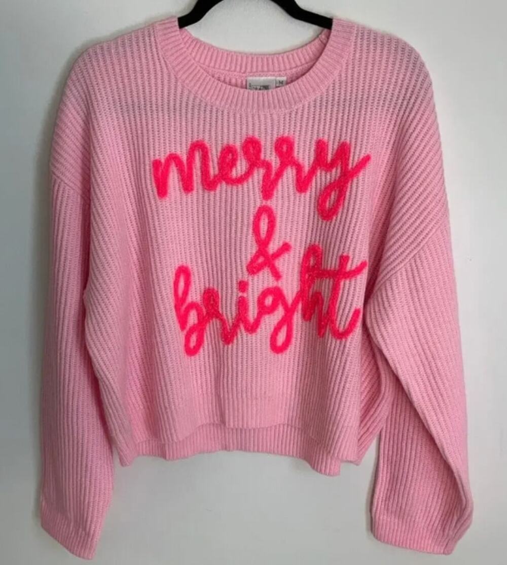 Queen‎ of Sparkles Merry & Bright Ribbed Pink Sweater size medium